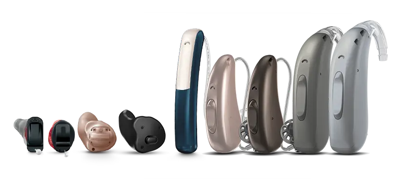 A selection of different style hearing aids.