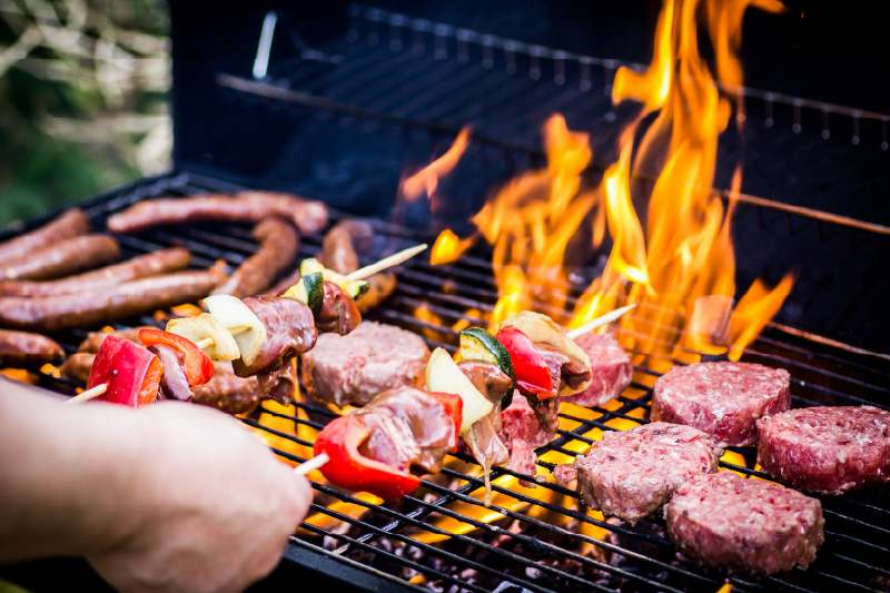 Red hot barbecue with sizzling meats